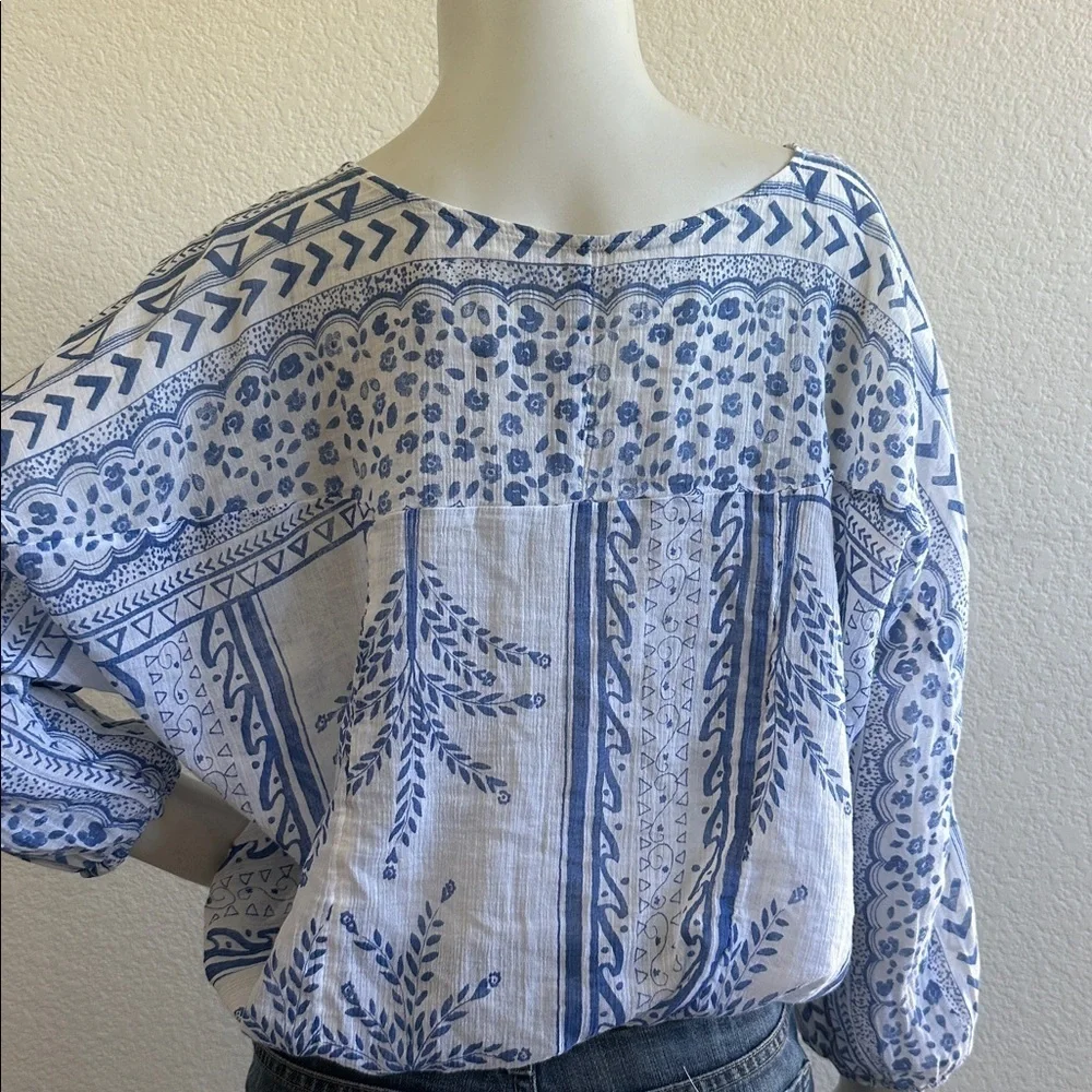 Free People Yo Yo Geo Peasant Blouse
